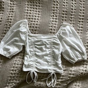 White eyelet peasant top